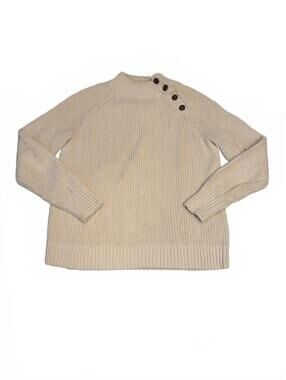 J. Crew Cream Ribbed Knit Sweater With Button Shoulder Detail